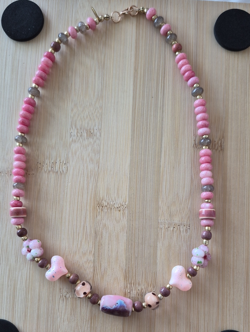 Pink Beaded Ceramic and Glass Statement Necklace - Women's Jewelry